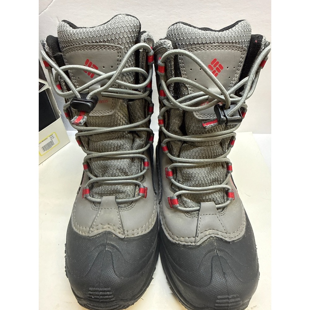 Columbia Youth Grey Black Red Waterproof Snow Boots BY1332-052 Size 3 Kids